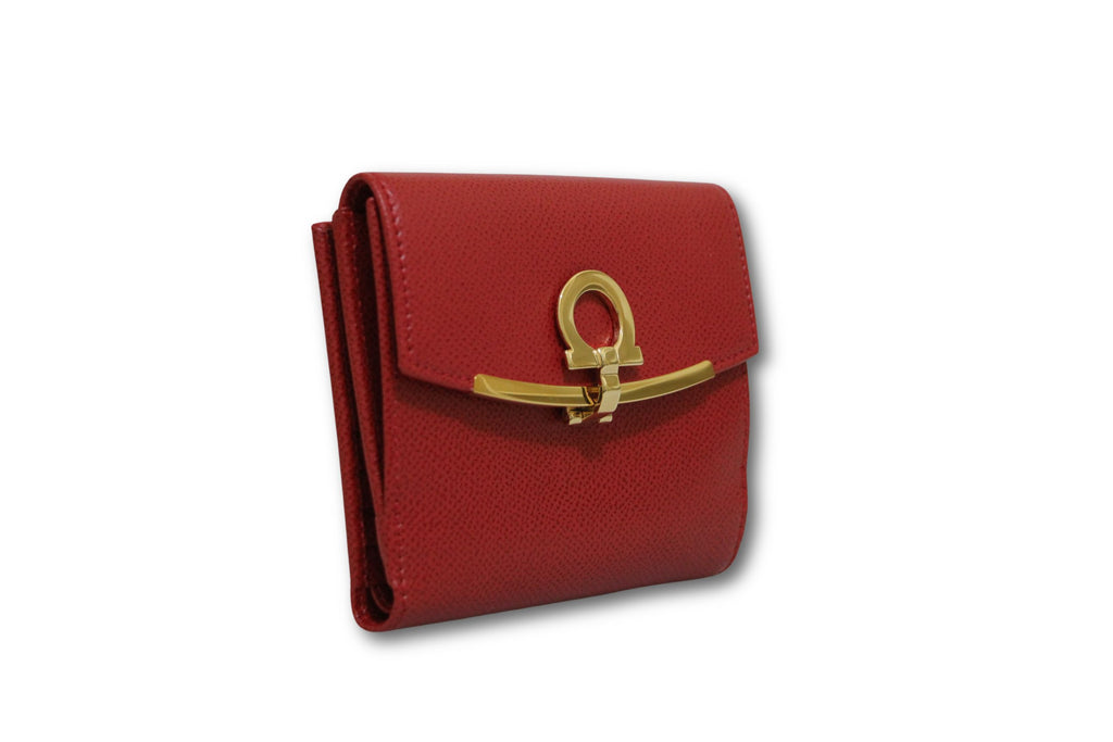 Portafoglio Salvatore ferragamo rosso logo oro